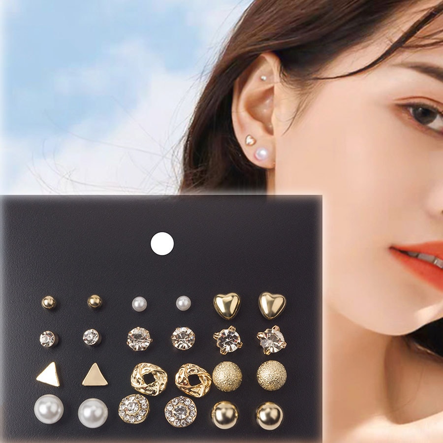 【ゴールド】使いまわし抜群スタッドピアス12点セット