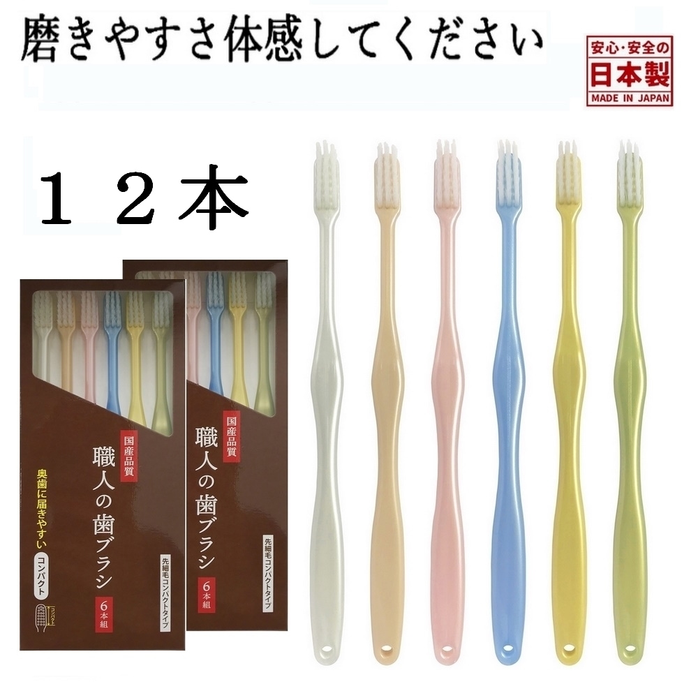 【12本】職人の歯ブラシ 先細 コンパクトヘッド 歯の隅々まで磨ける 日本製 6本組x2箱