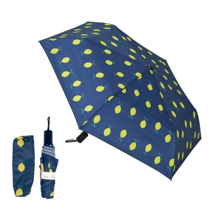 【ネイビーレモン】Danke 晴雨兼用折りたたみ傘 レディース 超撥水・吸水ケース付き