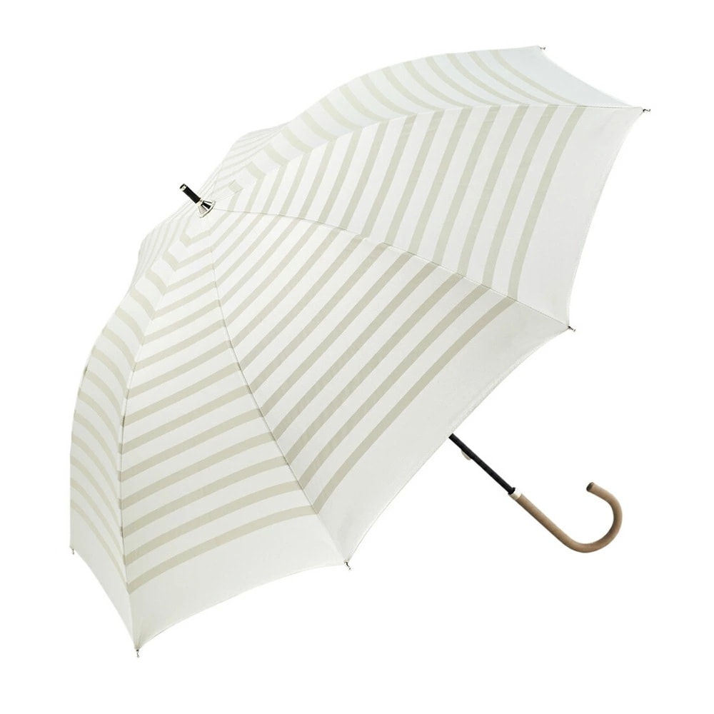 【ホワイト】ビコーズ PUボーダー 晴雨兼用傘 長傘