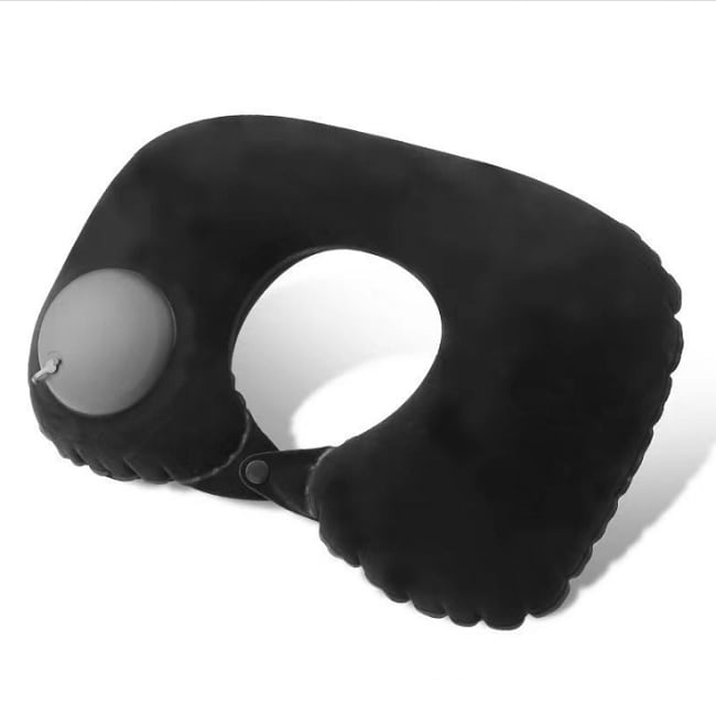 【ブラック】コンパクトに収納可能！ポンプ式ネックピロー