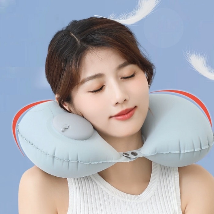 【グレー】コンパクトに収納可能！ポンプ式ネックピロー