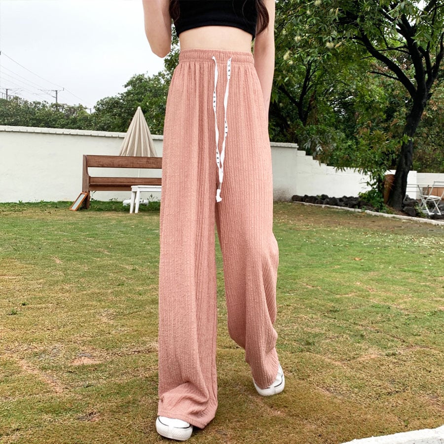 【ピンク】ウエストゴムリラックスワイドパンツ