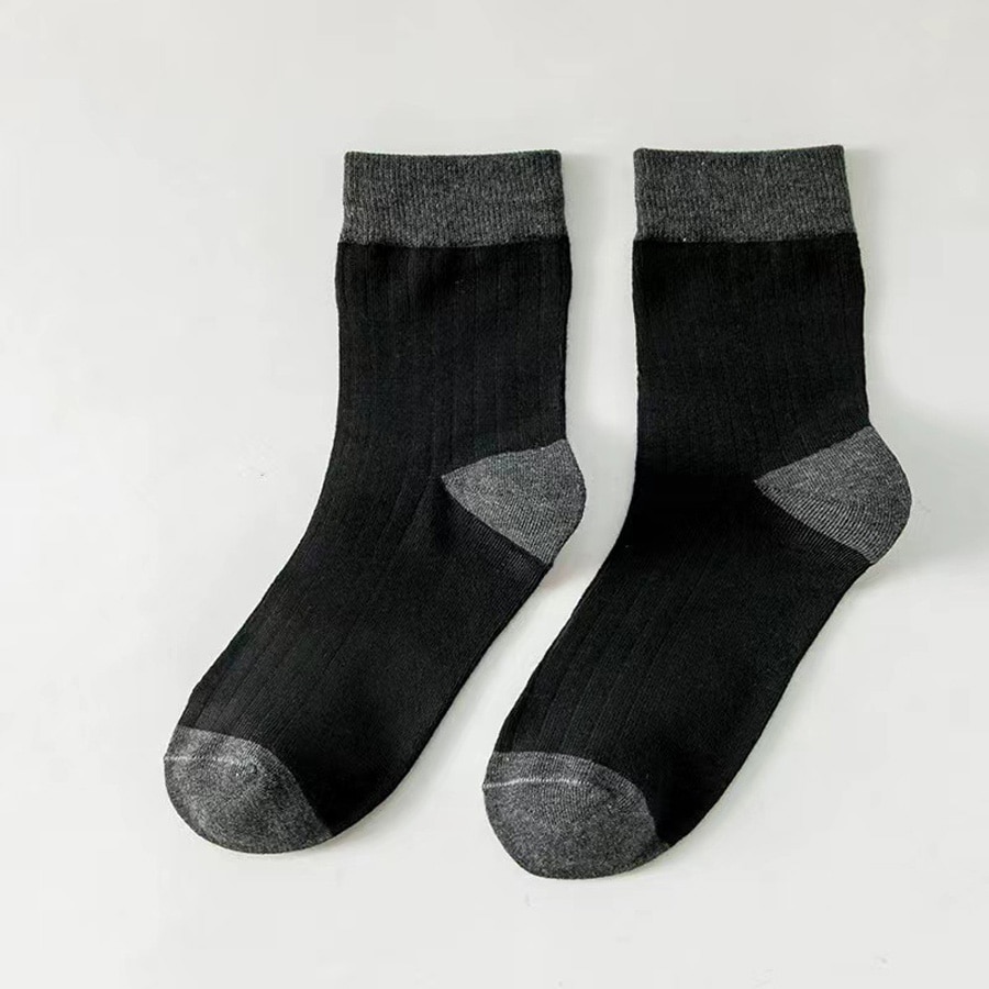 【ブラック】バイカラーメンズソックス（クルー丈）