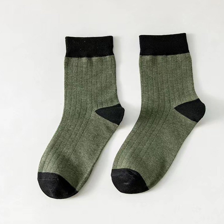 【グリーン】バイカラーメンズソックス（クルー丈）