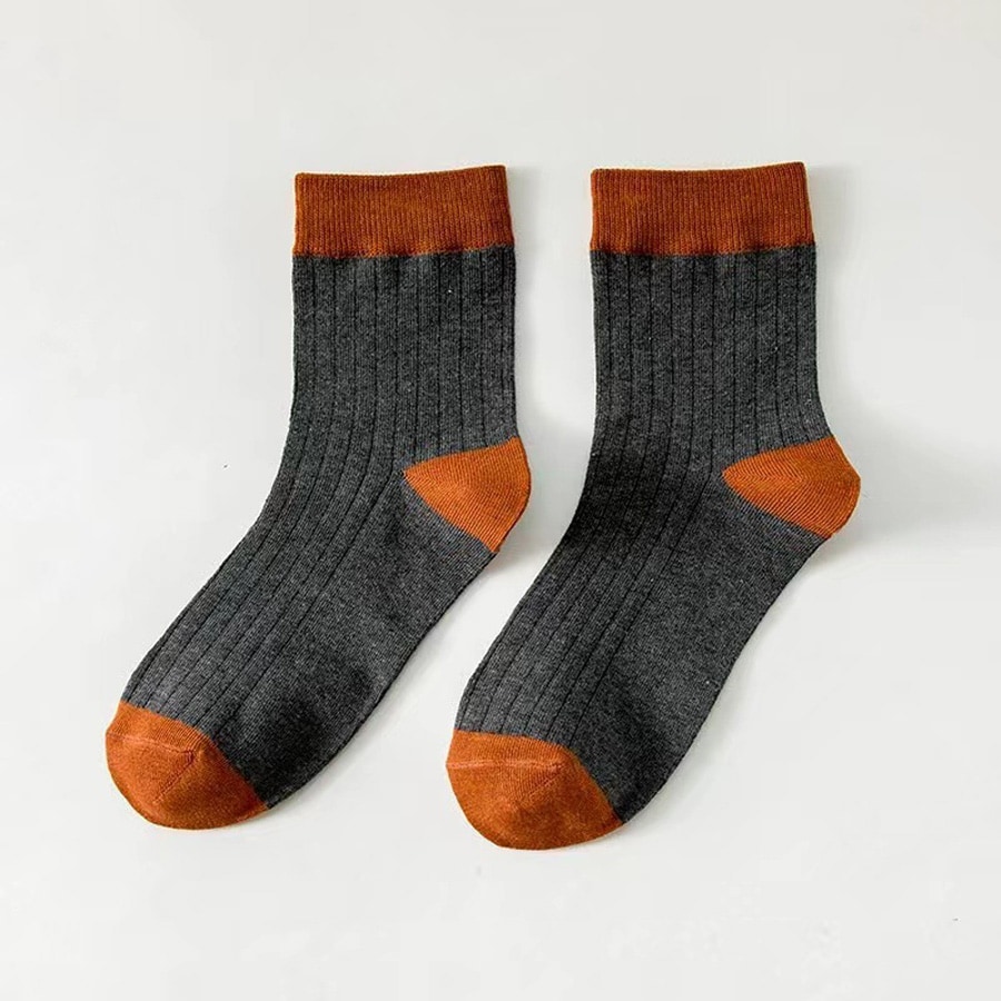 【グレー】バイカラーメンズソックス（クルー丈）