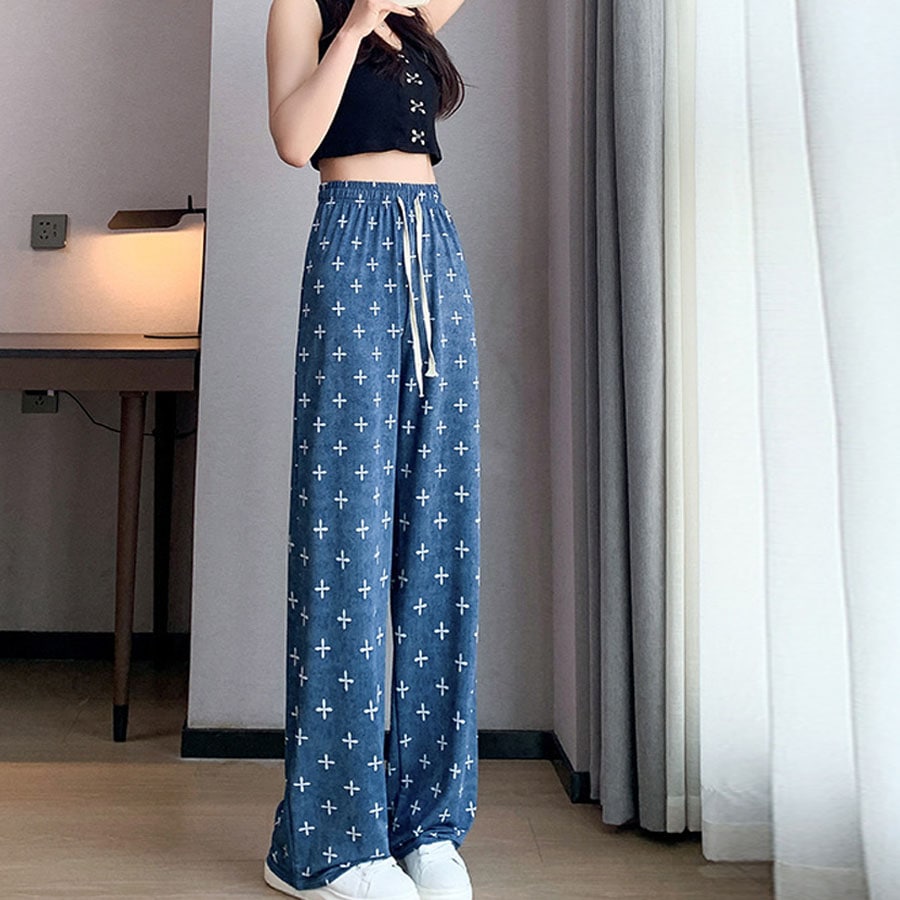 【A01】ウエストゴムストレートワイドパンツ