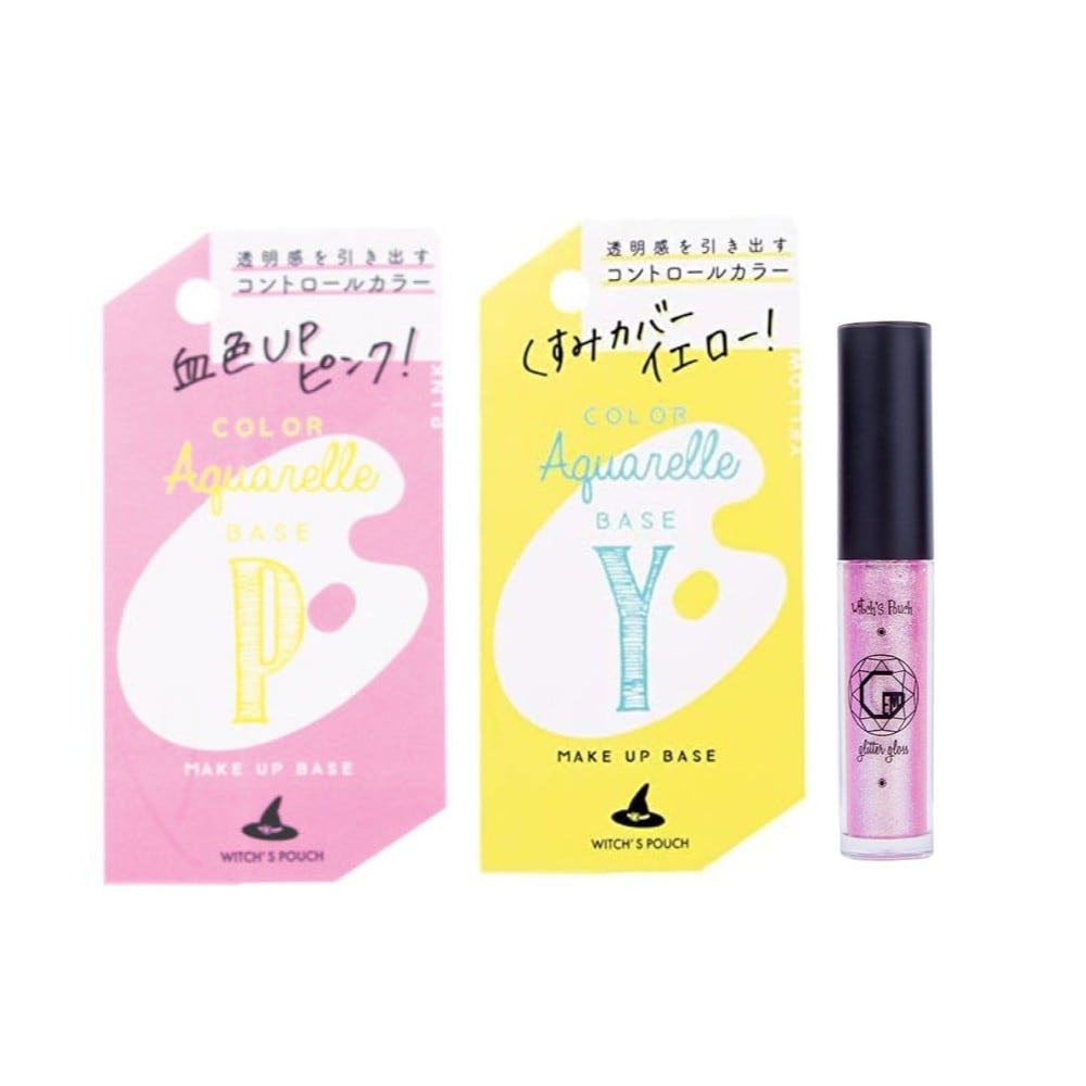 ジェムグリッターグロス（＃02）＋カラーベース（ピンク＋イエロー）