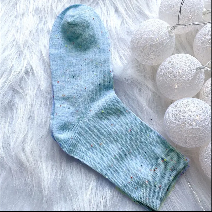 【ブルー】靴下 ミックスカラー レディース（クルー丈）