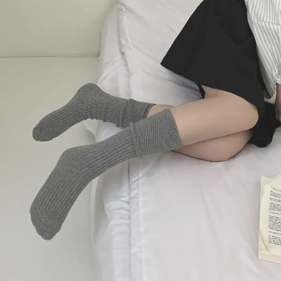 【グレー】メッシュ切替 ハイソックス