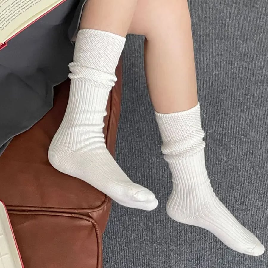 【ホワイト】メッシュ切替 ハイソックス