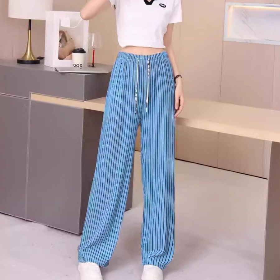 【ブルー】 ストライプワイドパンツ