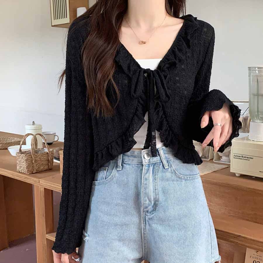 【ブラック】透かし編みサマーカーディガン