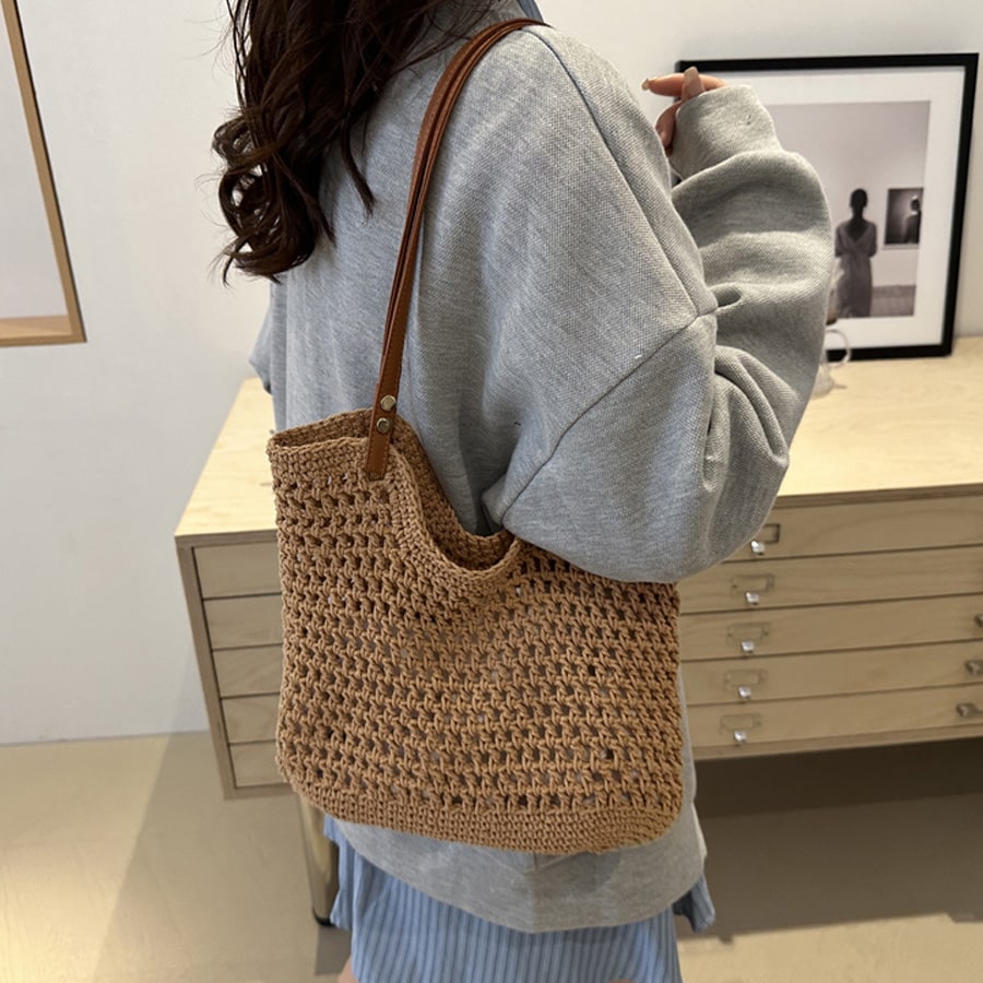 【キャメル】レディース編みバッグ