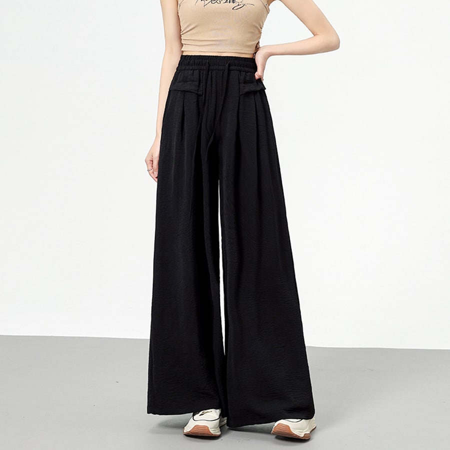 【ブラック】フレアデザインワイドパンツ