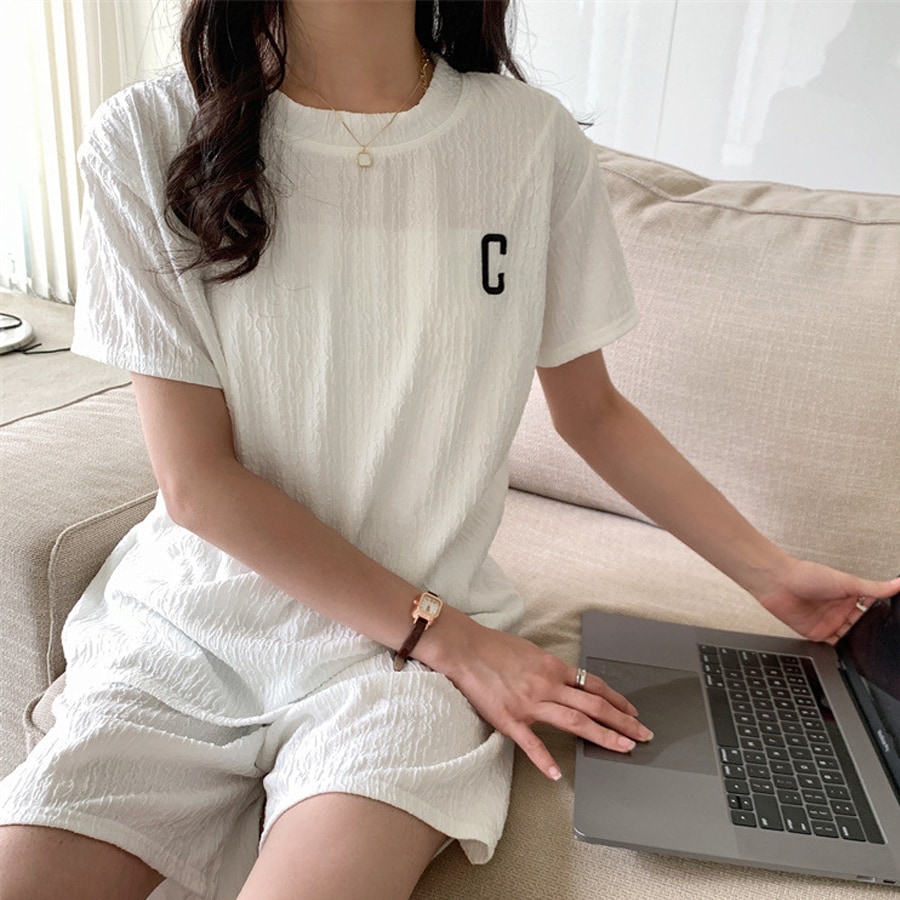 【ホワイト】薄手ルームウェア 上下2点セット