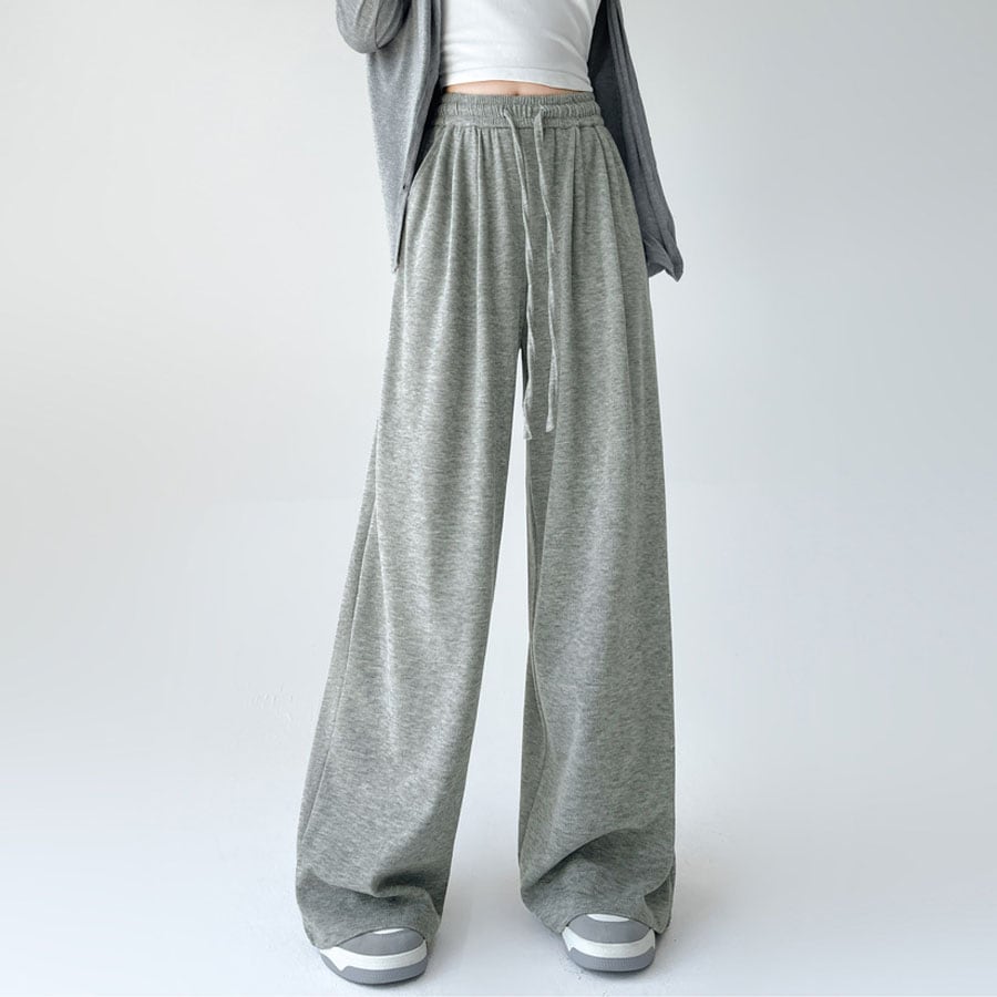 【ライトグレー】ゆったりワイドスウェットパンツ
