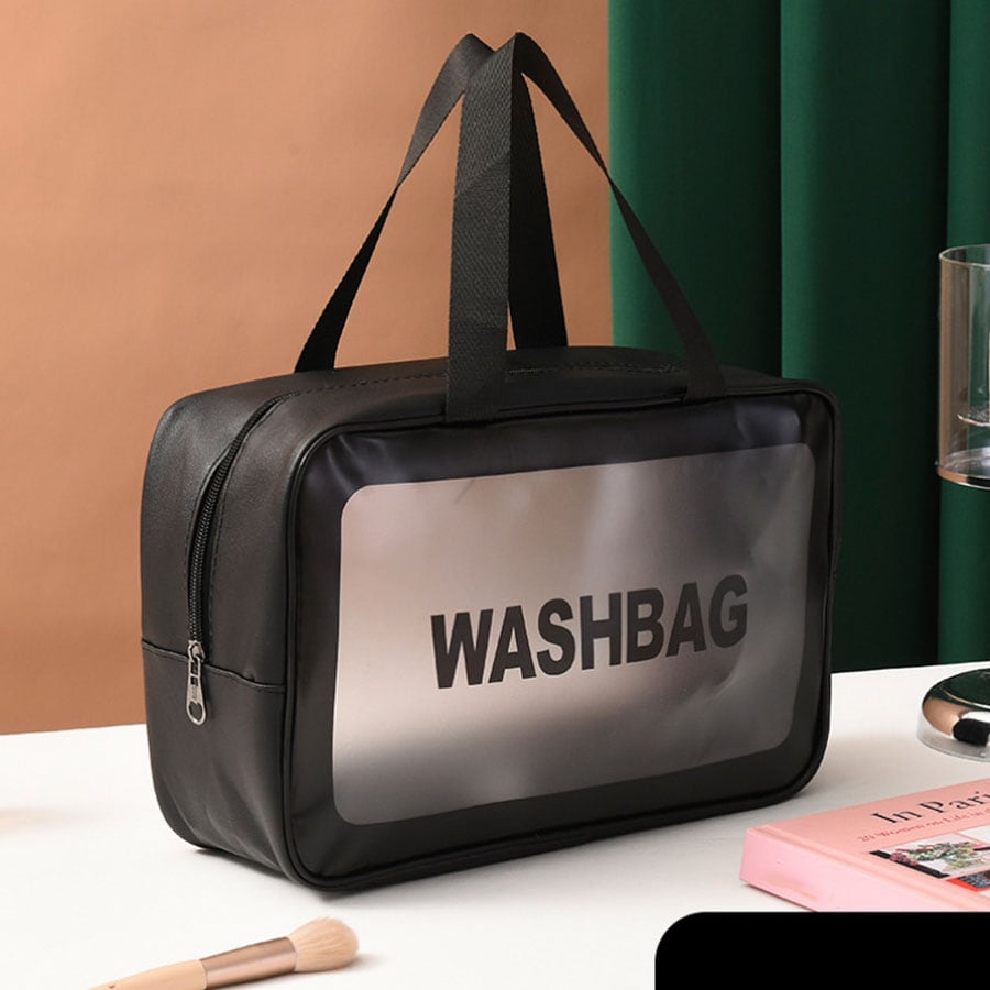 【ブラック/Lサイズ】たっぷり収納メイクポーチ スクエア