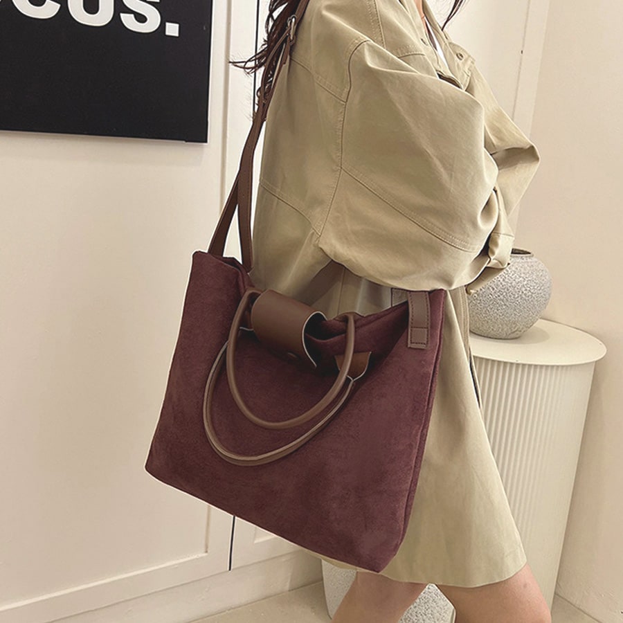 【ワインレッド】2WAY大きめスクエアバッグ