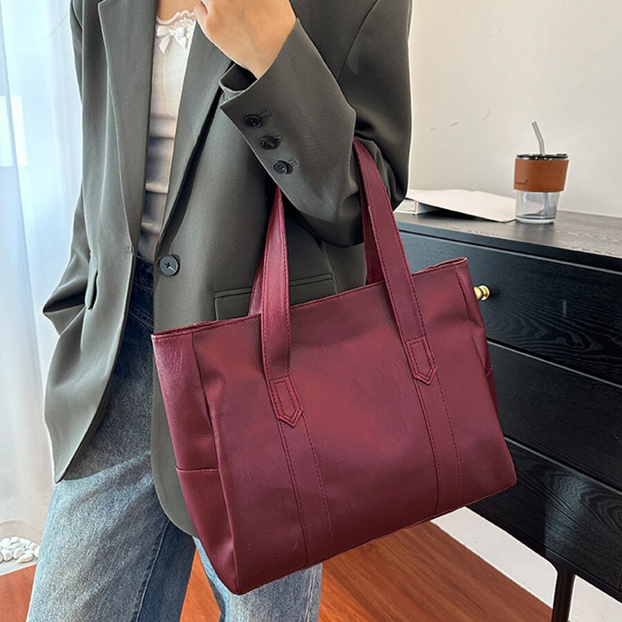 【ワインレッド】シンプルレディーストートバッグ