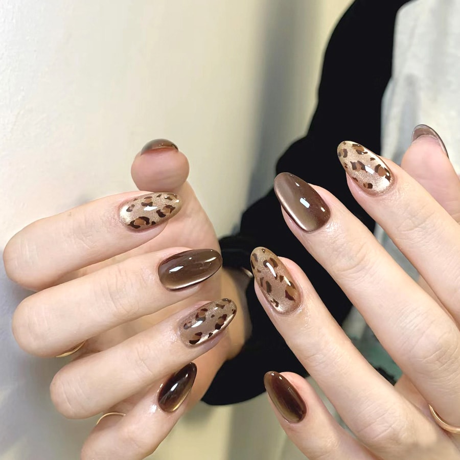 【30枚入】ネイルチップ   アニマル柄風ブラウンネイル