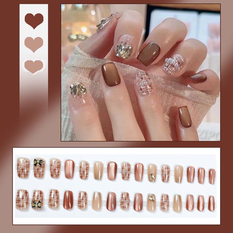 【30枚入】ネイルチップ ツイード風ネイル