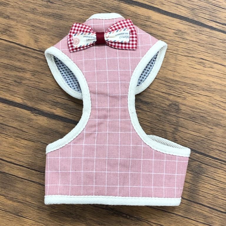 ピンク×スクエア【Mサイズ】リード付きペットハーネス