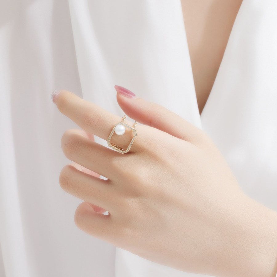 【ゴールド】ラインストーン スクエアリング