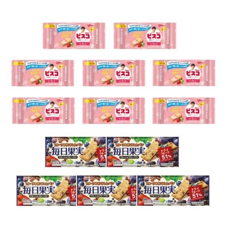 グリコ ビスコミニパック＜いちご＞（8コ）＆毎日果実3枚（5コ）