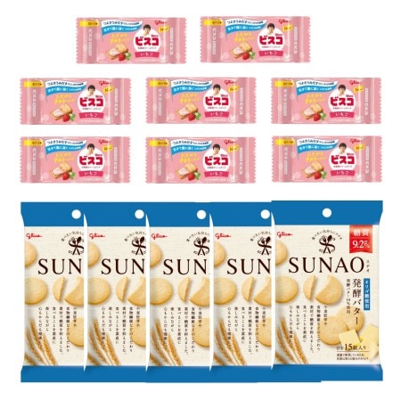 【計13個】グリコ SUNAO（スナオ）＜発酵バター＞＆ビスコミニパック＜いちご＞