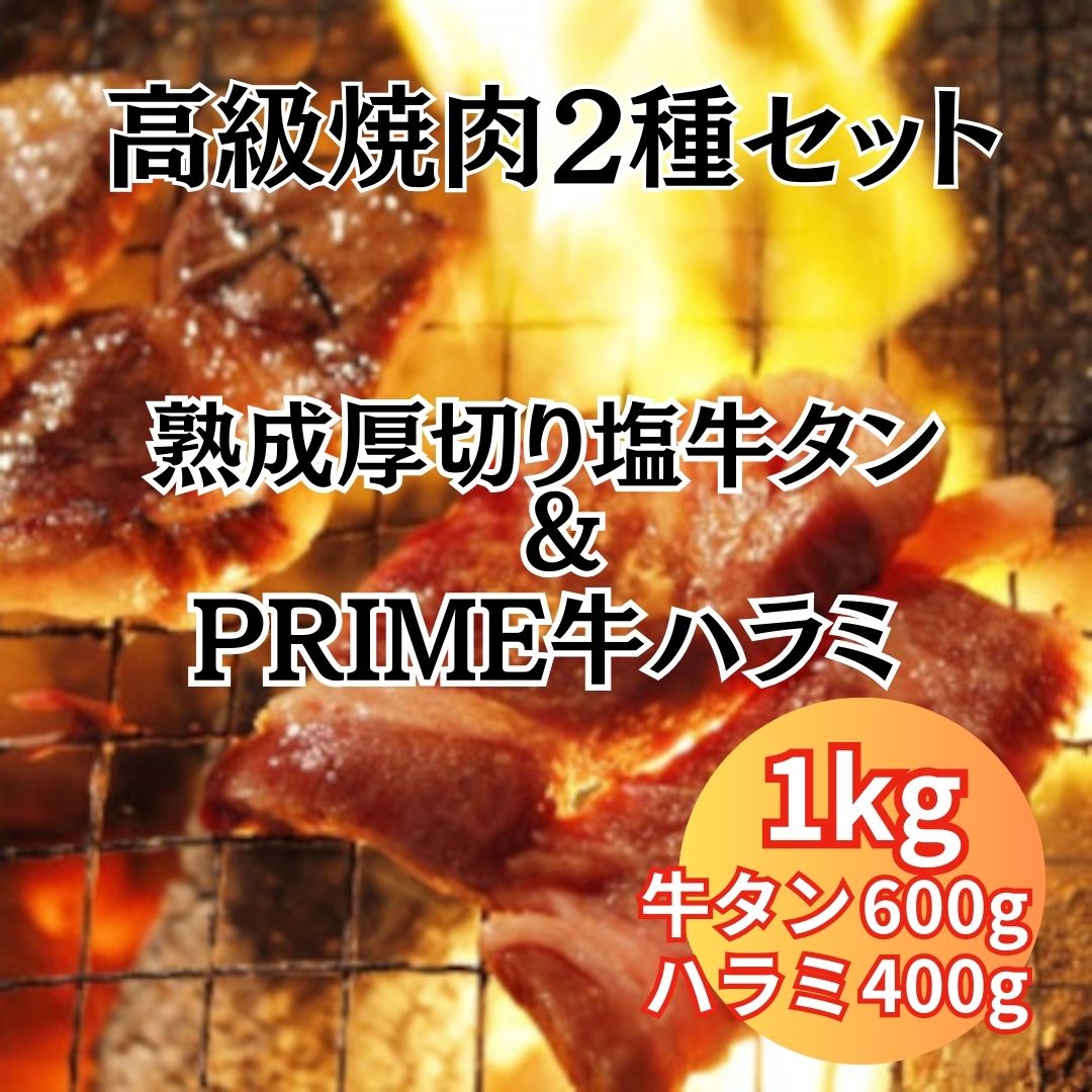 【計1kg/200g×計5パック】高級焼き肉2種セット（厚切り高級牛タン＆PRIME牛ハラミ）