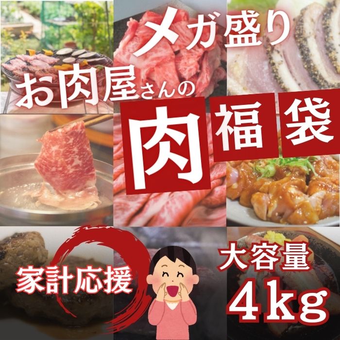 【計4kg5種以上】MEGA盛り肉福袋（豚肉・牛肉・鶏肉・馬肉等）