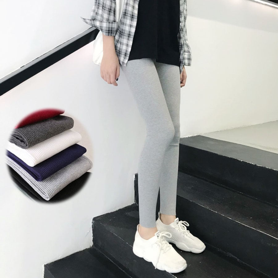 【ライトグレー】ウエストゴムシンプルレギンスパンツ