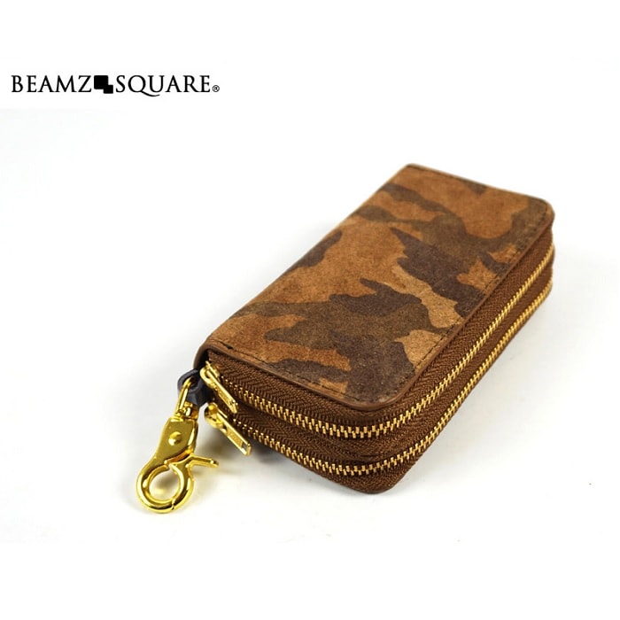 【ブラウン】BEAMZSQUARE 牛革スエード製 迷彩柄 マルチキーウォレット BS-1783BR