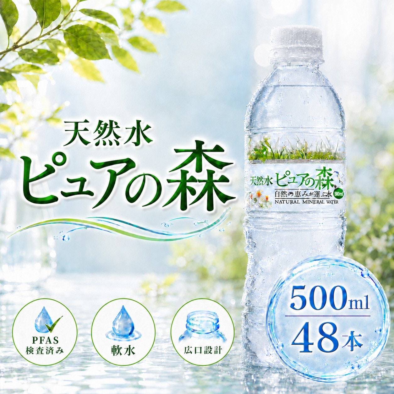 【500ml×48本】天然水 ピュアの森（国産 軟水）