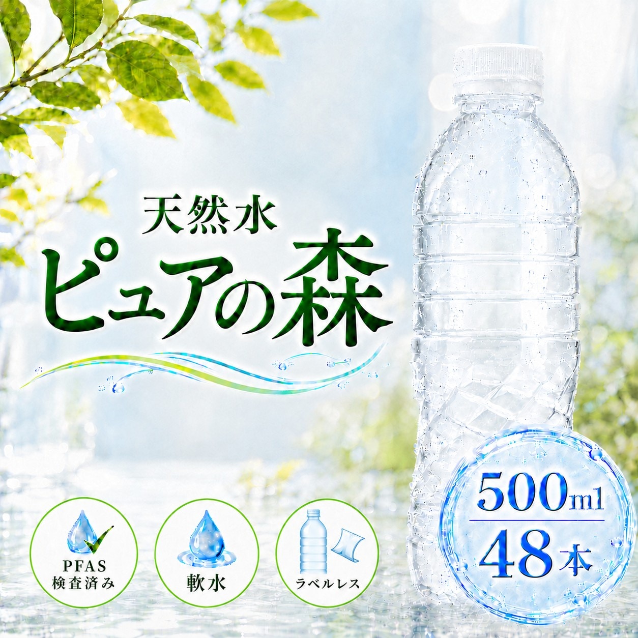 【500ml×48本】ピュアの森（ラベルレス）