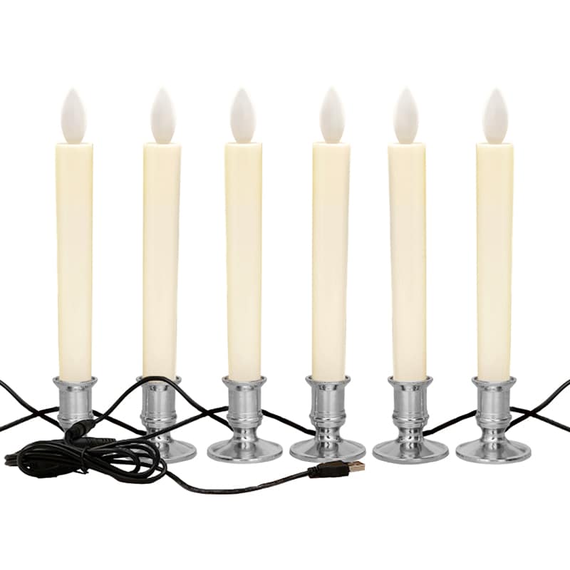 LEDロウソク USB給電式 6本 シルバー