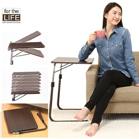 【ブラウン】角度調節折りたたみサイドテーブル