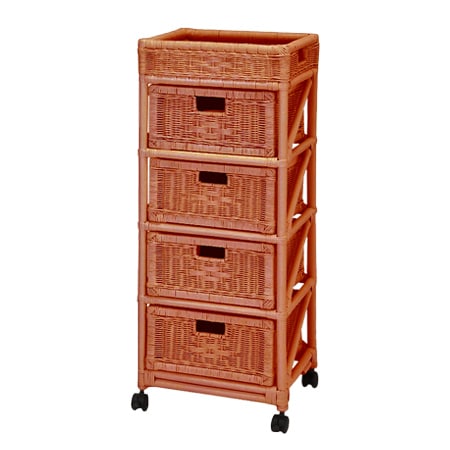 【ブラウン】天然籐ランドリーチェスト スリム 4段