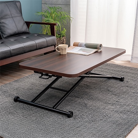 【ブラウン】らくらく昇降式テーブル