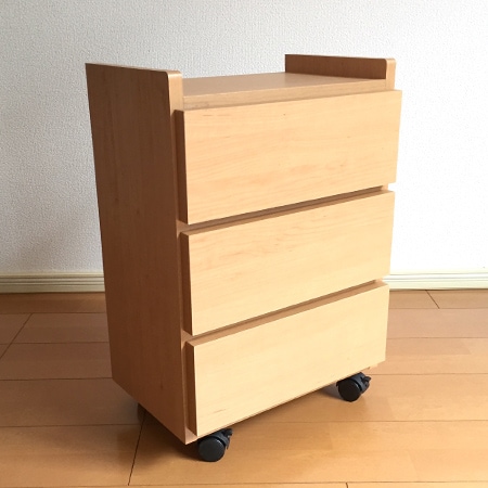 【ナチュラルウッド/3段】職人が作るワゴンチェスト
