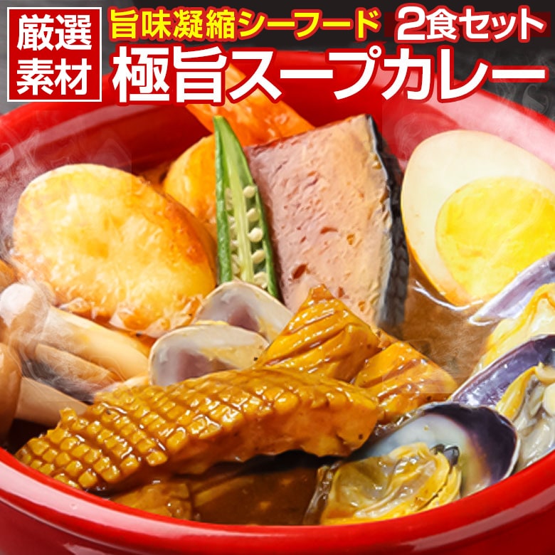 【賞味期限間近】【2食（250g×2袋）】北海道極旨 シーフードスープカレー【B】