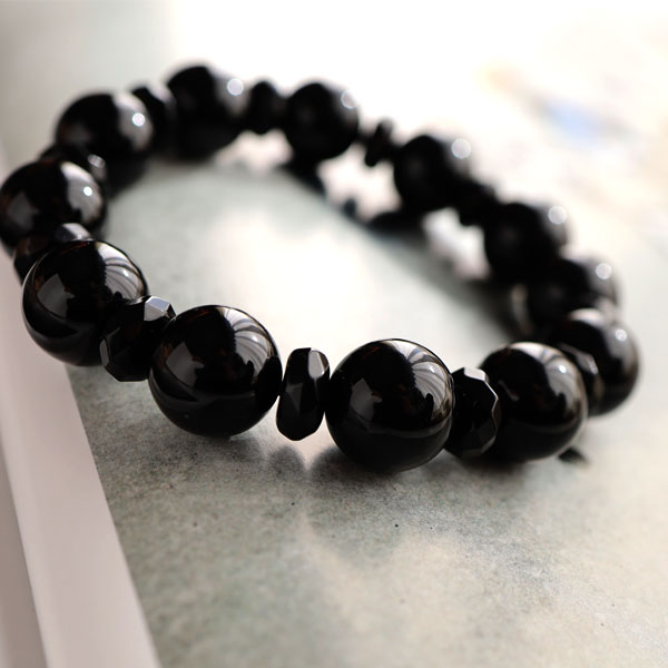 【メンズ/オニキス 14mm】カットデザイン数珠ブレスレット