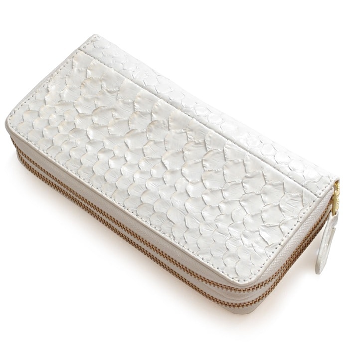 【ホワイト】パイソン革 ダブルラウンドファスナー 長財布 3226WH