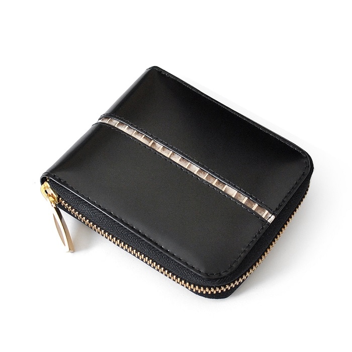 BEAMZSQUARE 蛇革ライン×馬革ラウンドファスナー折財布 BZSQ-319