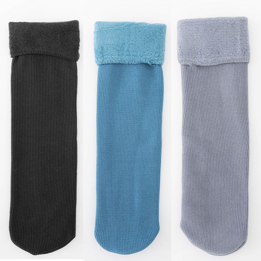 【3足セット】裏起毛ソックス 靴下 冷え取り靴下（ブラック+ブルー+ライトグレー）