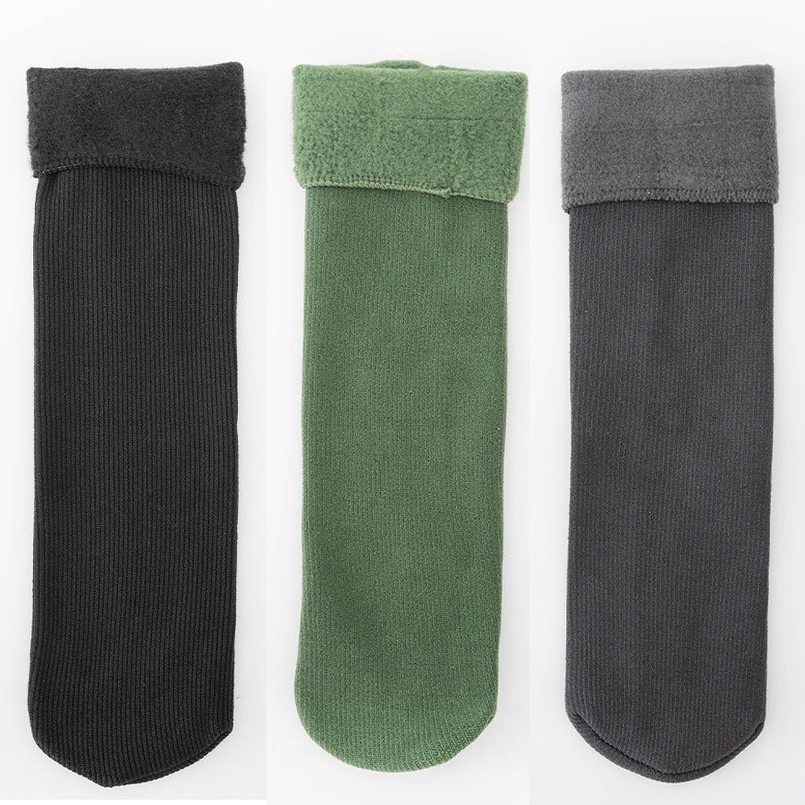 【3足セット】裏起毛ソックス 靴下 冷え取り靴下（ブラック+グリーン+グレー）