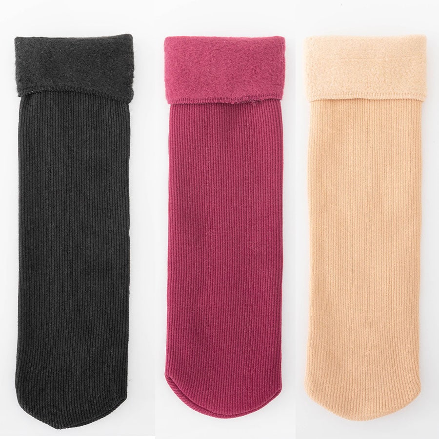 【3足セット】裏起毛ソックス 靴下 冷え取り靴下（ブラック+ホットピンク+ベージュ）
