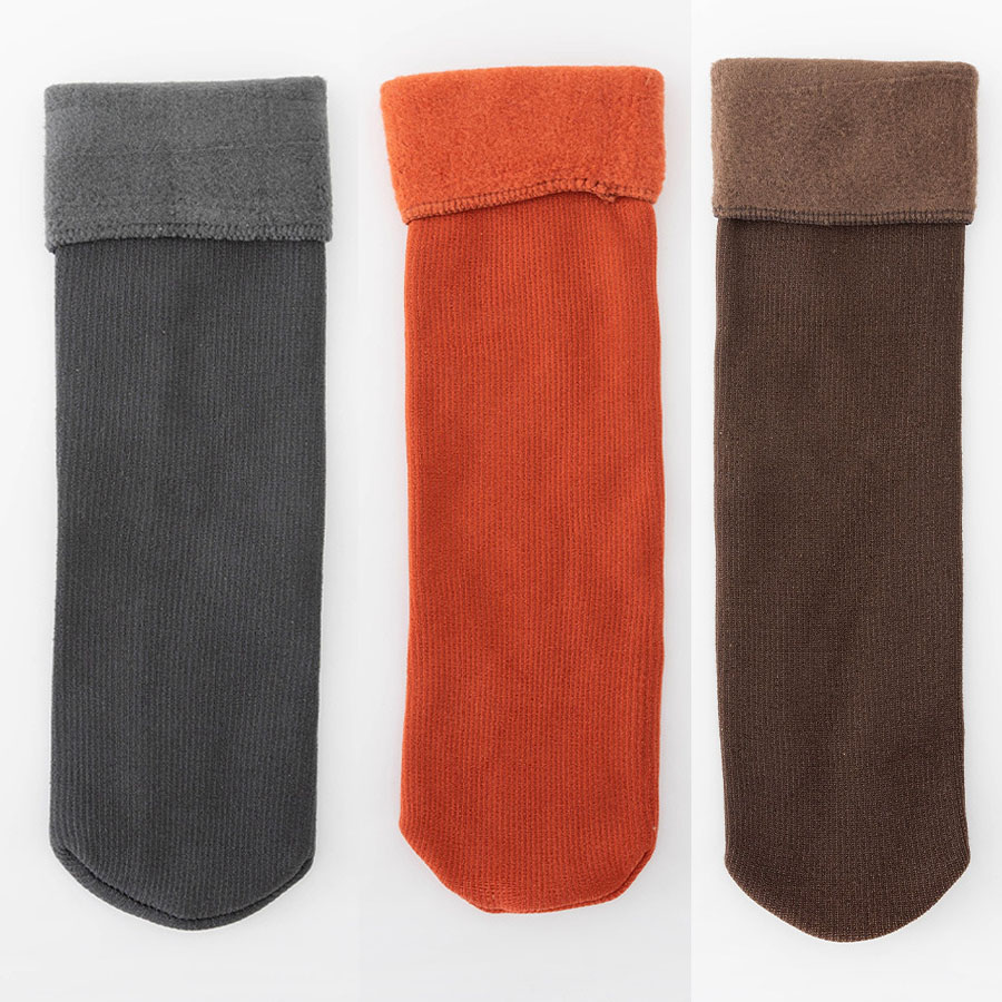 【3足セット】裏起毛ソックス 靴下 冷え取り靴下（グレー+オレンジ+ブラウン）