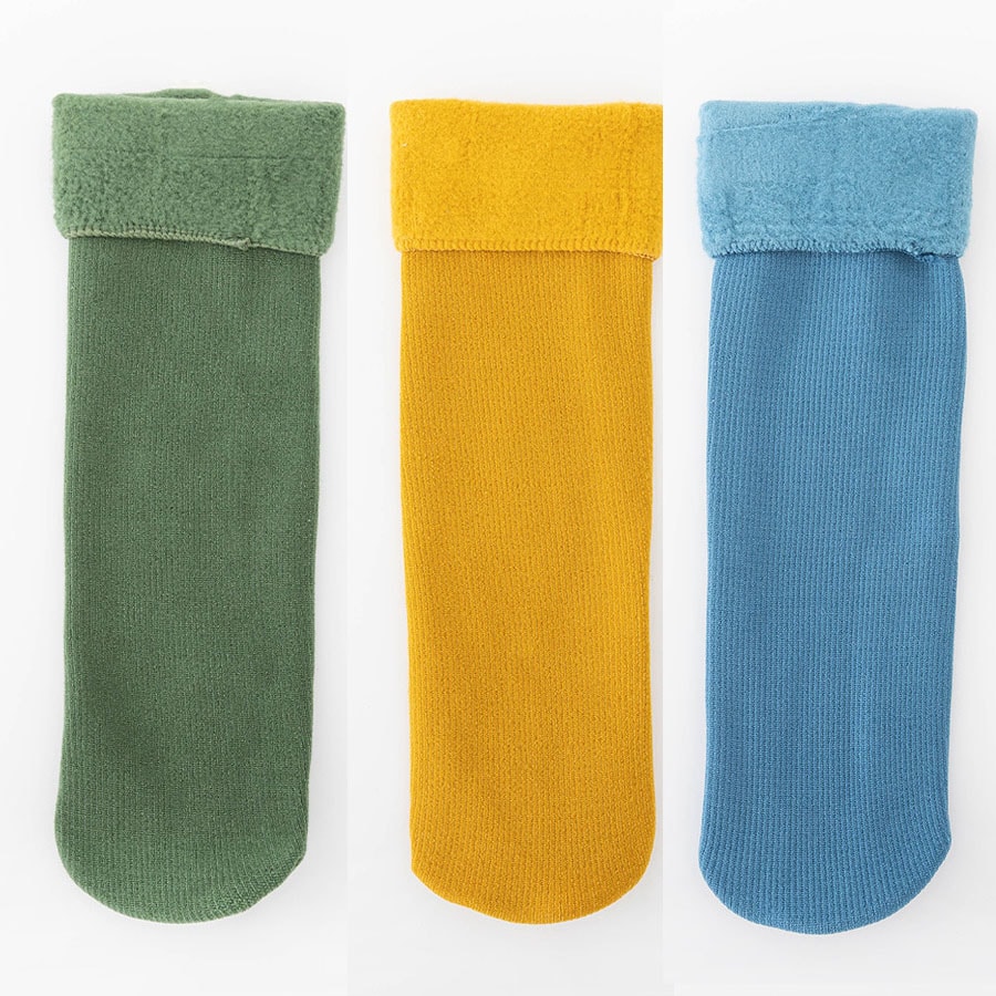 【3足セット】裏起毛ソックス 靴下 冷え取り靴下（グリーン+イエロー+ブルー）